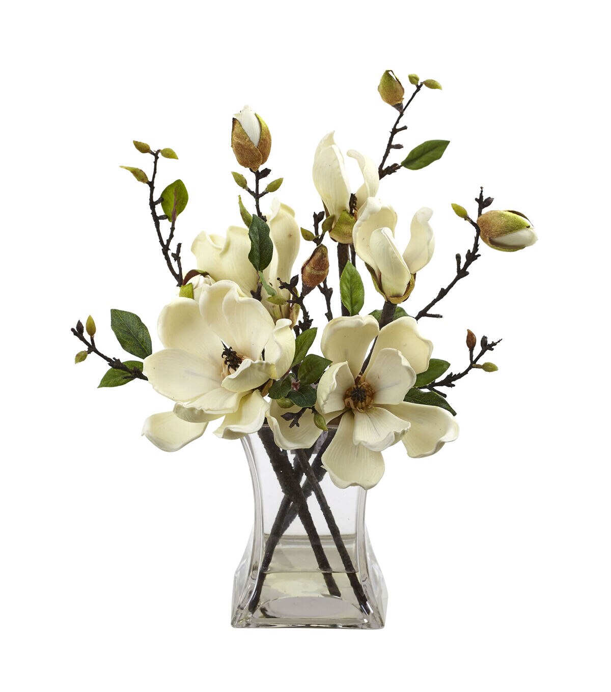 Nearly Natural Magnolia Arrangement with Vase