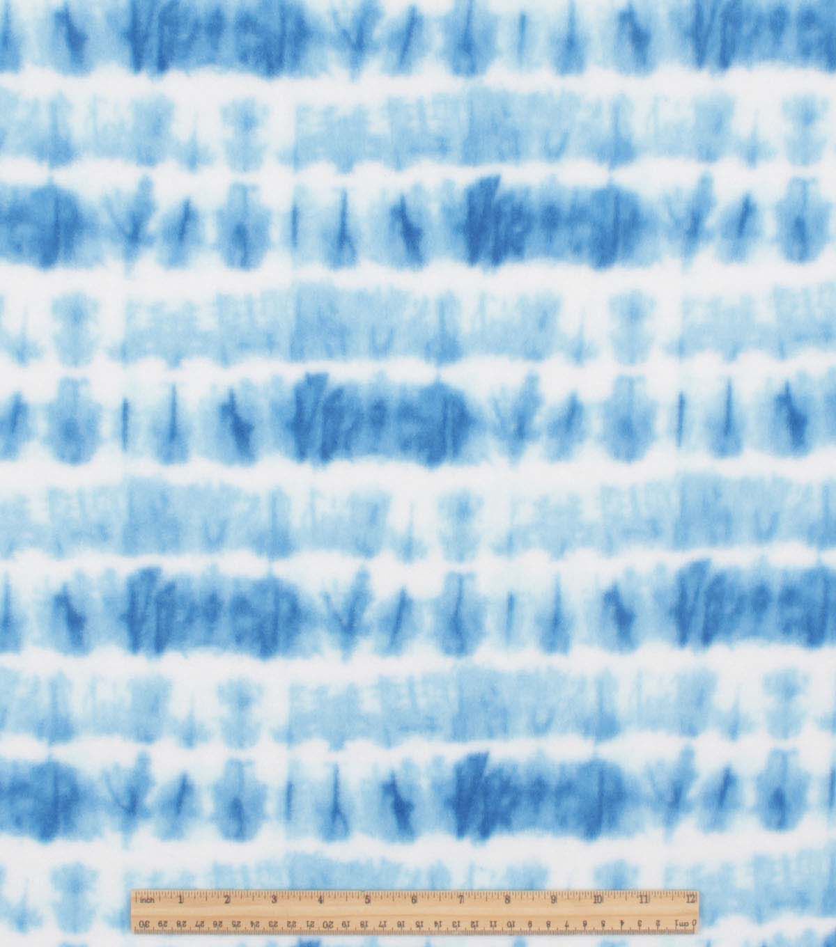 Blue & White Watercolor Tie Dye Anti Pill Plush Fleece Fabric