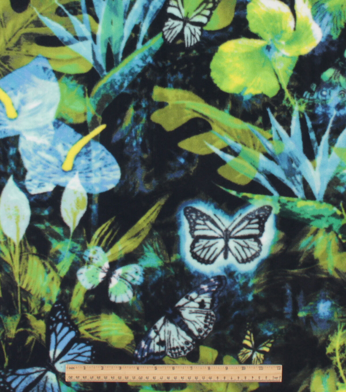 Tropical Floral on Black Anti Pill Plush Fleece Fabric