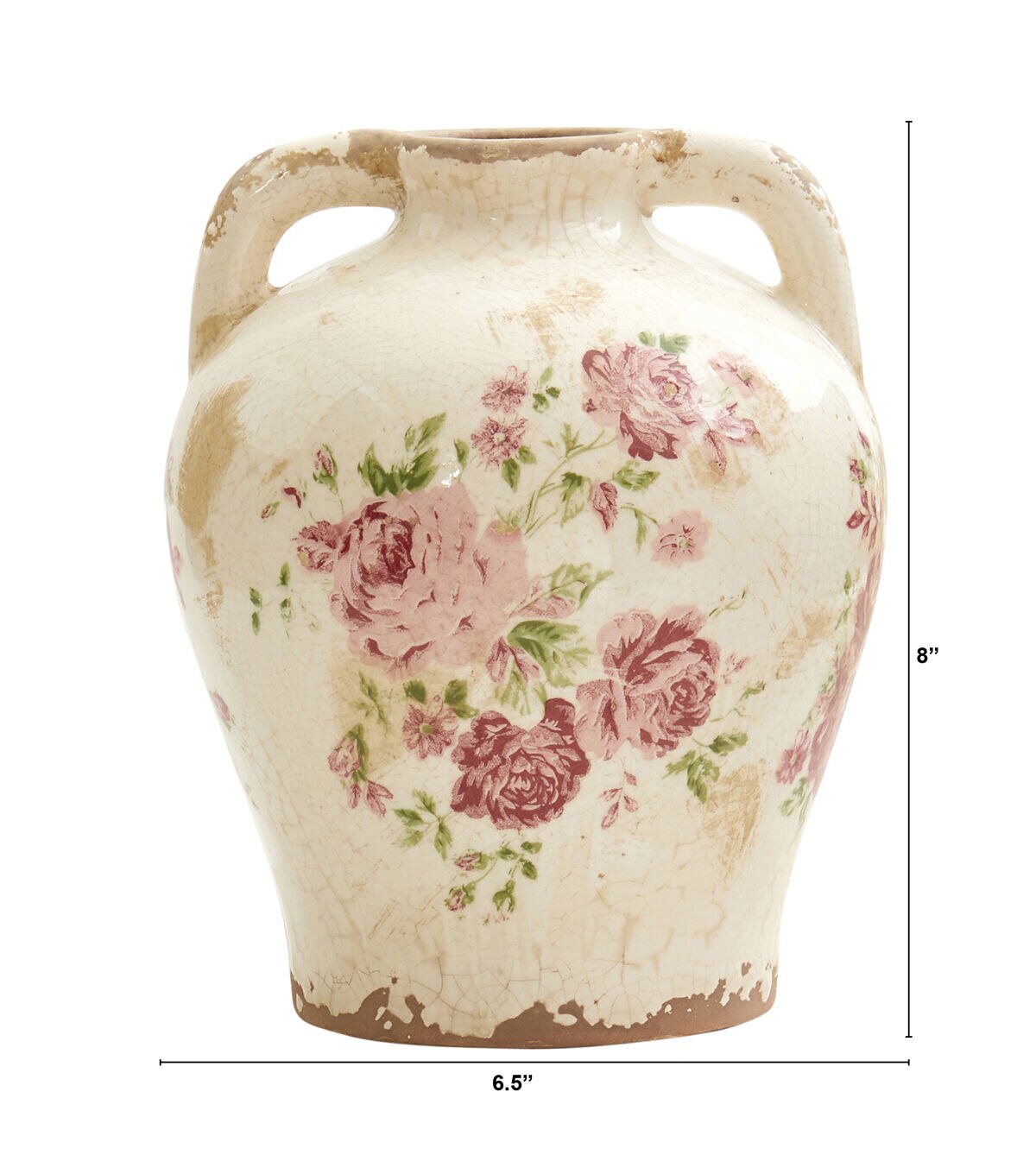 Nearly Natural 8in. Tuscan Ceramic Floral Print Vase