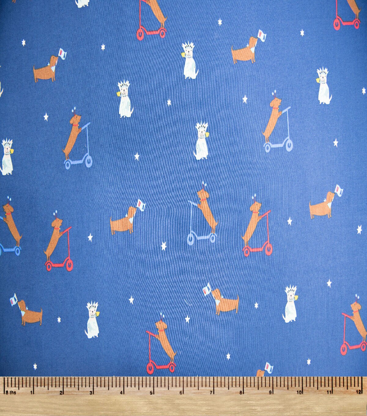 Blue Doggies On Scooters Patriotic Cotton Fabric by POP!