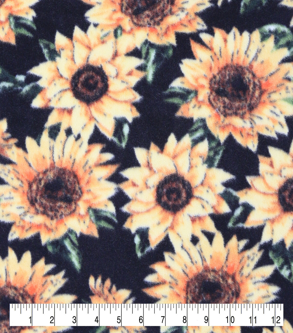 Sketched Sunflowers on Black Anti Pill Fleece Fabric