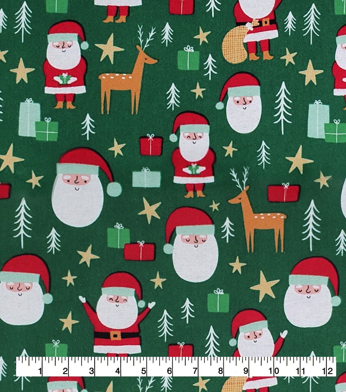 Santa & Present on Green Super Snuggle Christmas Flannel Fabric