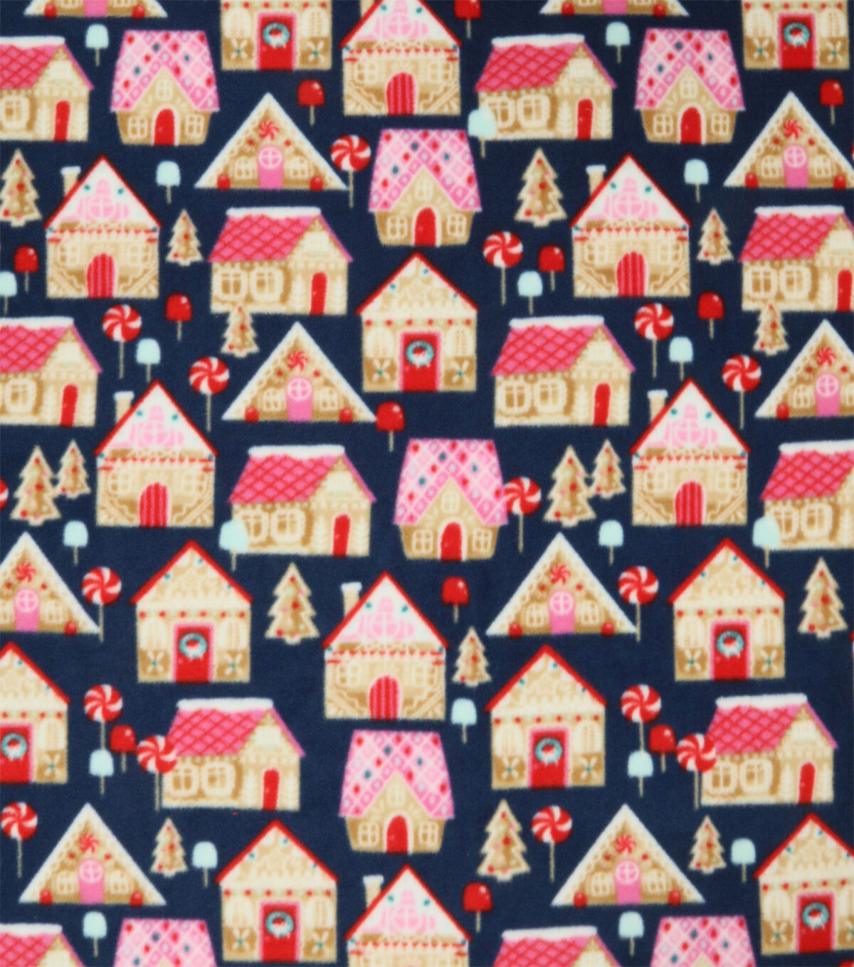 Christmas Gingerbread on Blue Anti Pill Fleece Fabric