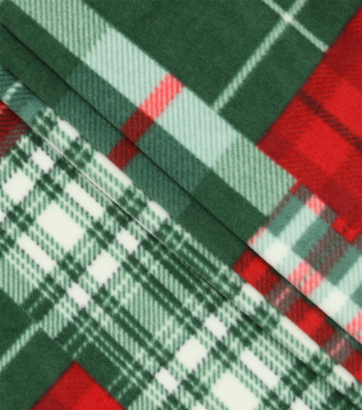 Green & Red Plaid Patches Anti Pill Fleece Fabric
