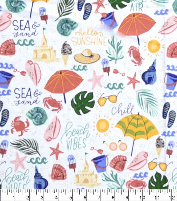 Sea And Sand Beach Print Novelty Cotton Fabric