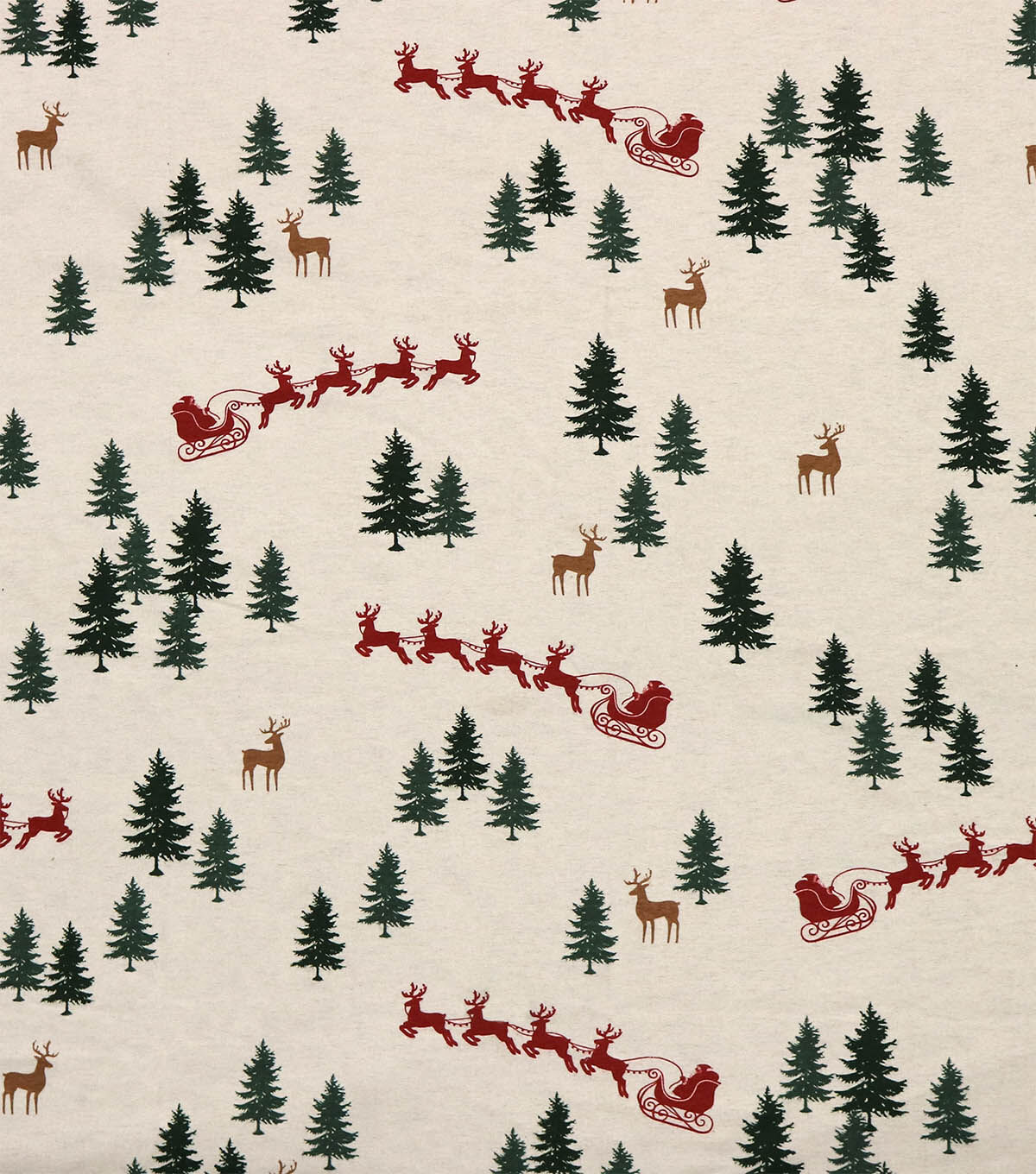 Santa's Sleigh & Trees on White Super Snuggle Christmas Flannel Fabric