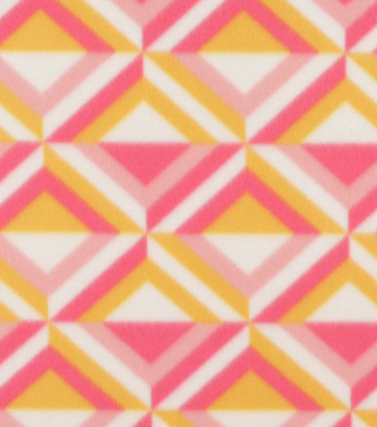 Pink & Yellow Groovy Geometric Diamonds Blizzard Fleece Fabric