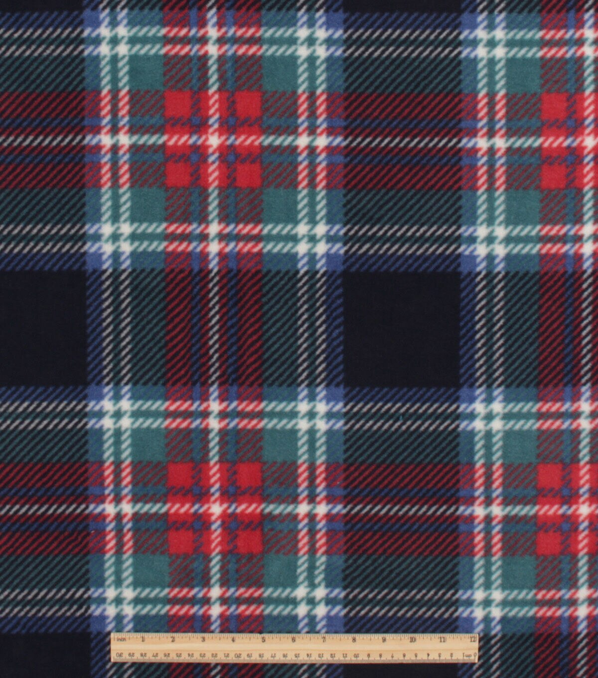 Navy & Red Tartan Plaid Anti Pill Fleece Fabric