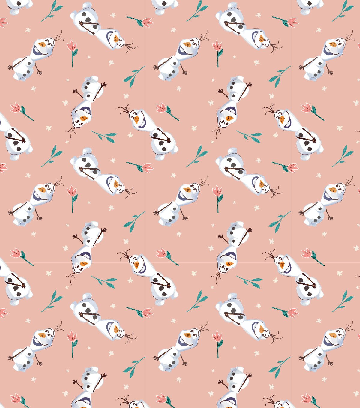 Disney Frozen Olaf Springtime on Pink Cotton Fabric