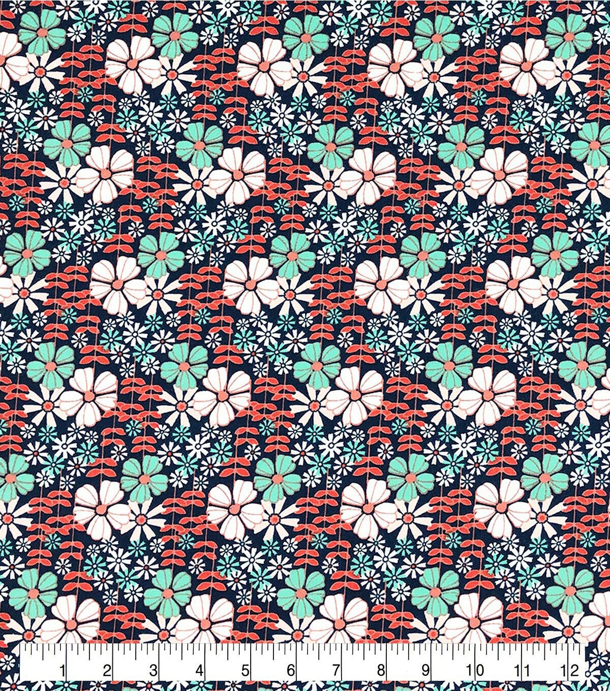 Linear Floral Navy Aqua Super Snuggle Flannel Fabric