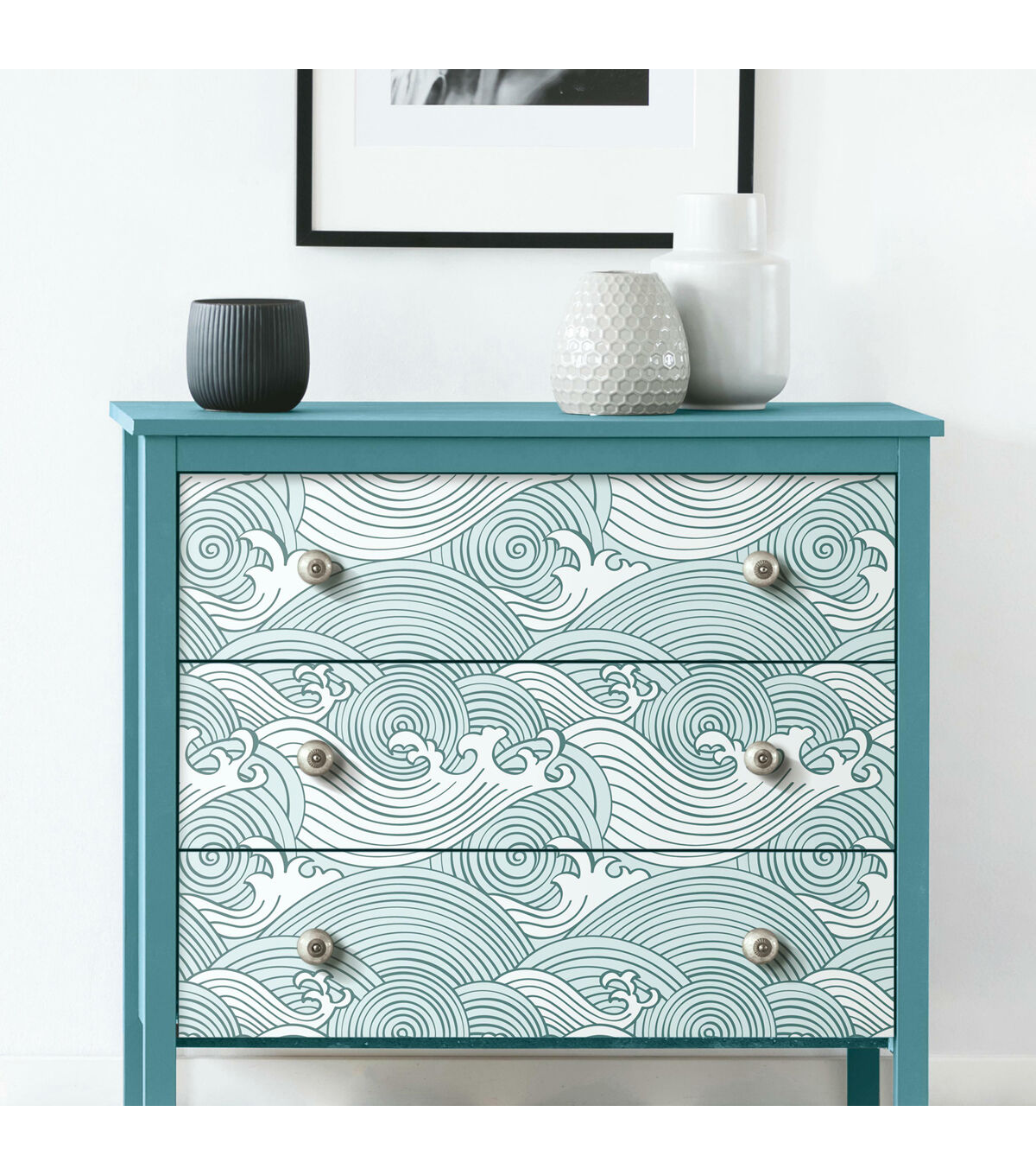 RoomMates 18 x 18' Teal Asian Waves Peel & Stick Wallpaper