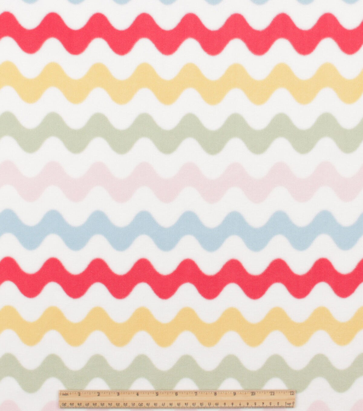 Wavy Stripe on White Anti Pill Plush Fleece Fabric