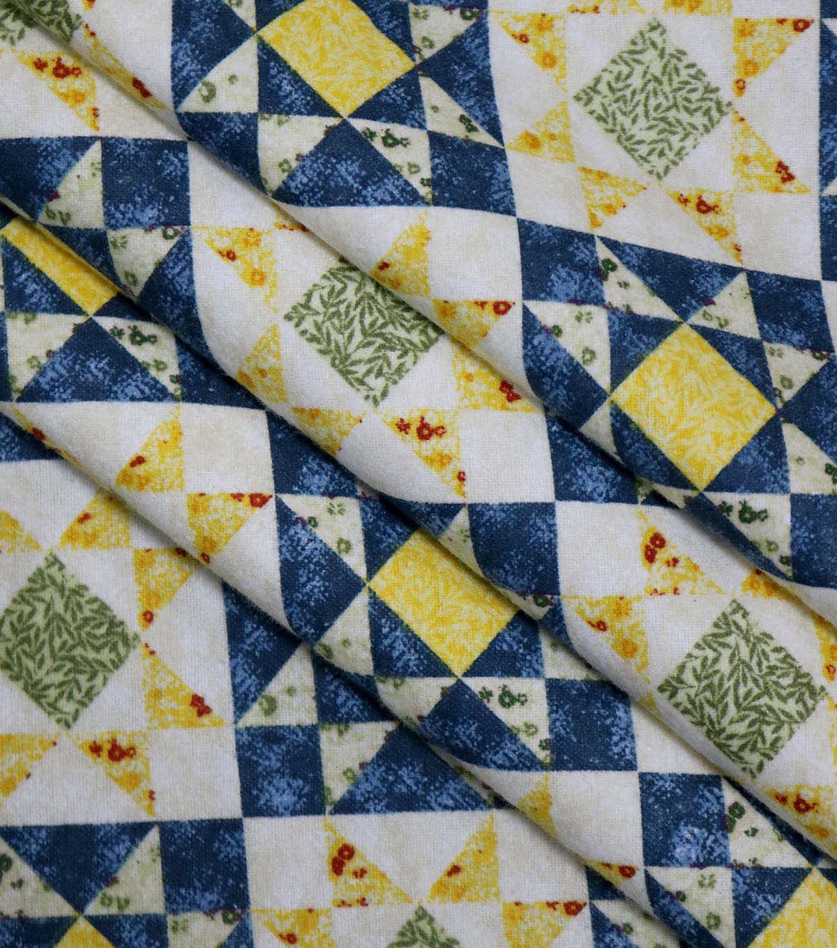 Blue & Yellow Patchwork Super Snuggle Flannel Fabric