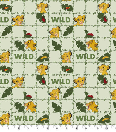 Lion King Cub In Squares Disney Cotton Fabric