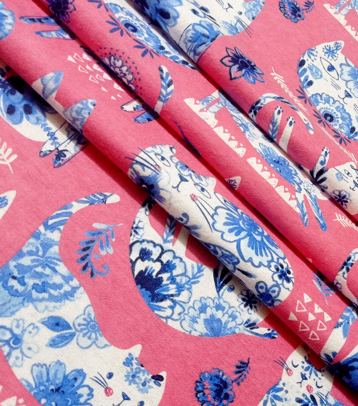 Pink Porcelain Print Cats Super Snuggle Flannel Fabric