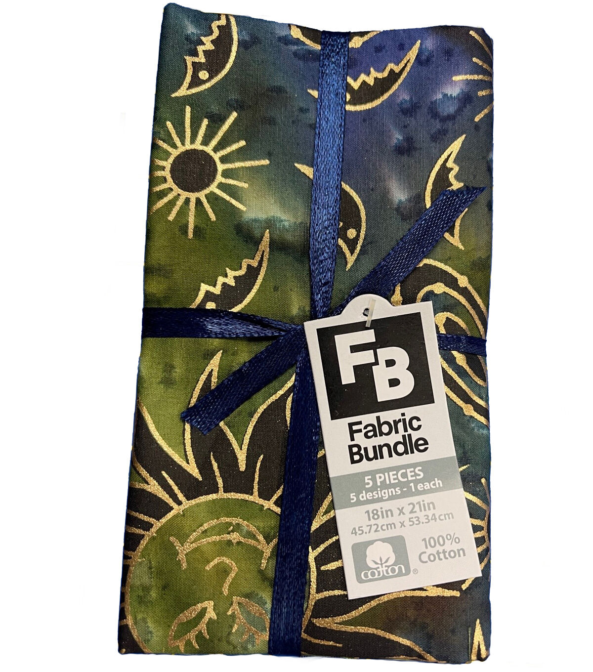 5pc Celestial Cool Batik Metallic Cotton Fabric Quarter Bundle