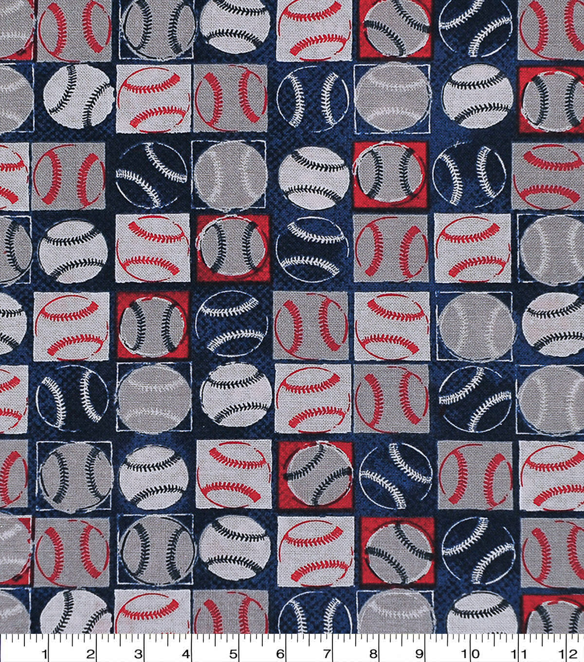 Novelty Cotton Fabric Baseball Patchwork Red White Blue