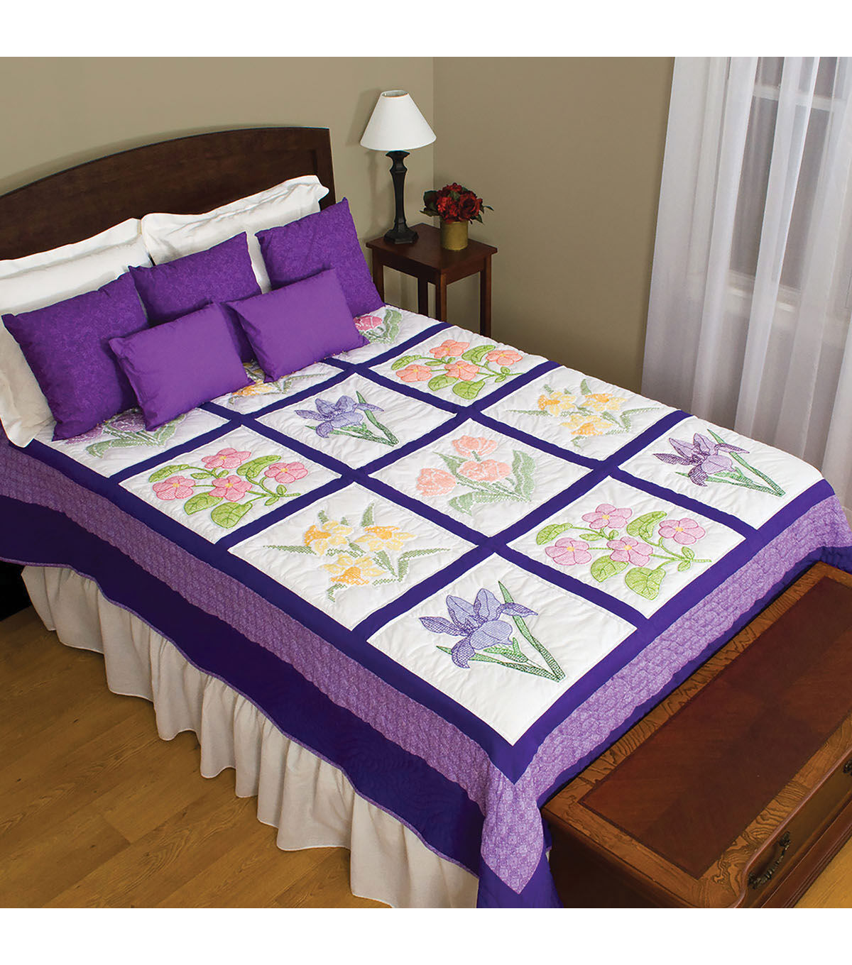 Jack Dempsey Needle Art 18 Flowers Stamped Sampler Quilt Blocks 12ct