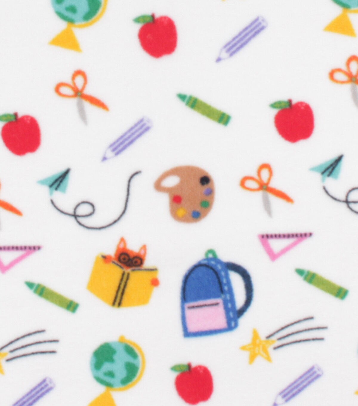 School Icons on White Anti Pill Fleece Fabric by POP!