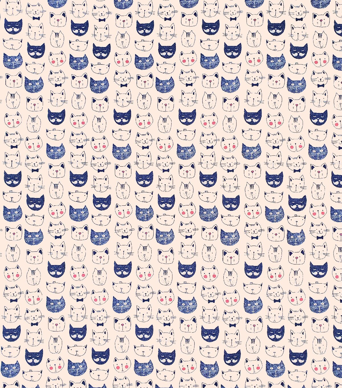 Super Snuggle Cat Face Doodles Flannel Fabric