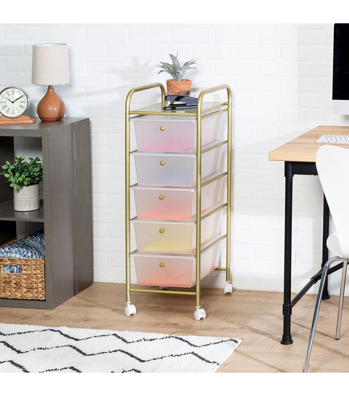 37 Rolling Storage Cart With 5 Plastic Drawers