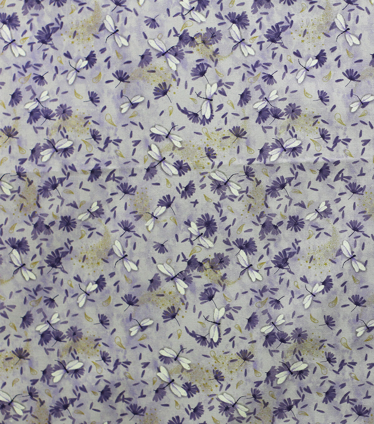 Purple Dragonfly Floral Quilt Metallic Cotton Fabric by Keepsake Calico