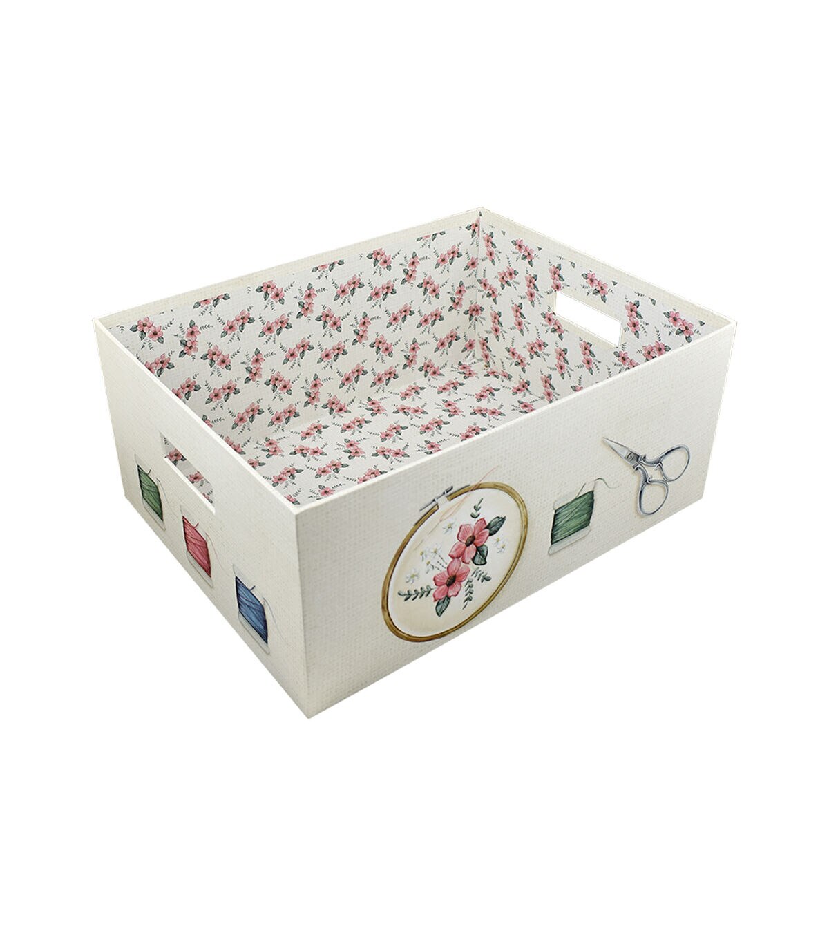 15 Sewing Notions Rectangle Box With Lid & Cutout Handles by Hudson 43