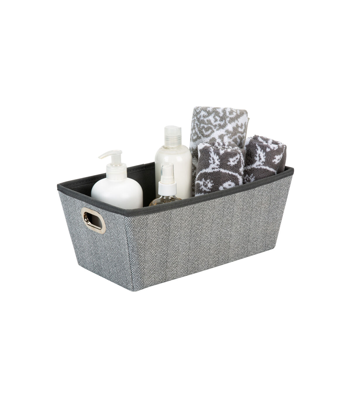 Simplify 13 x 7 Gray Herringbone Grommet Shelf Tote