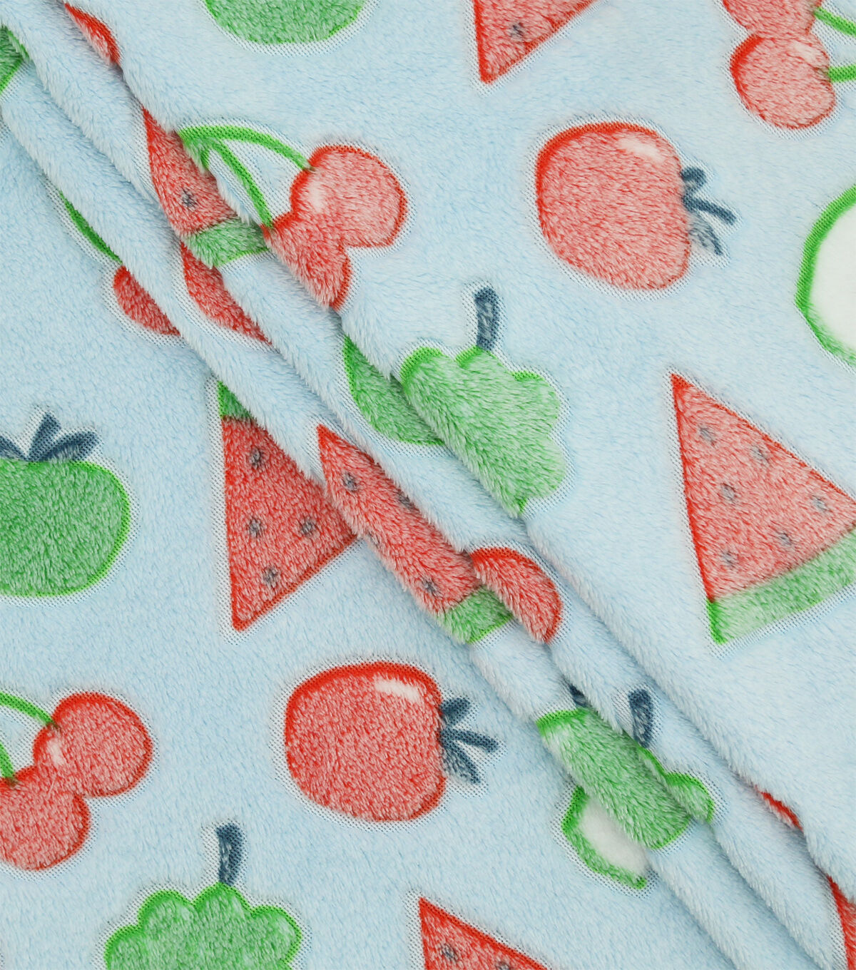 Embossed Fruit On Blue Sew Lush Fleece Fabric