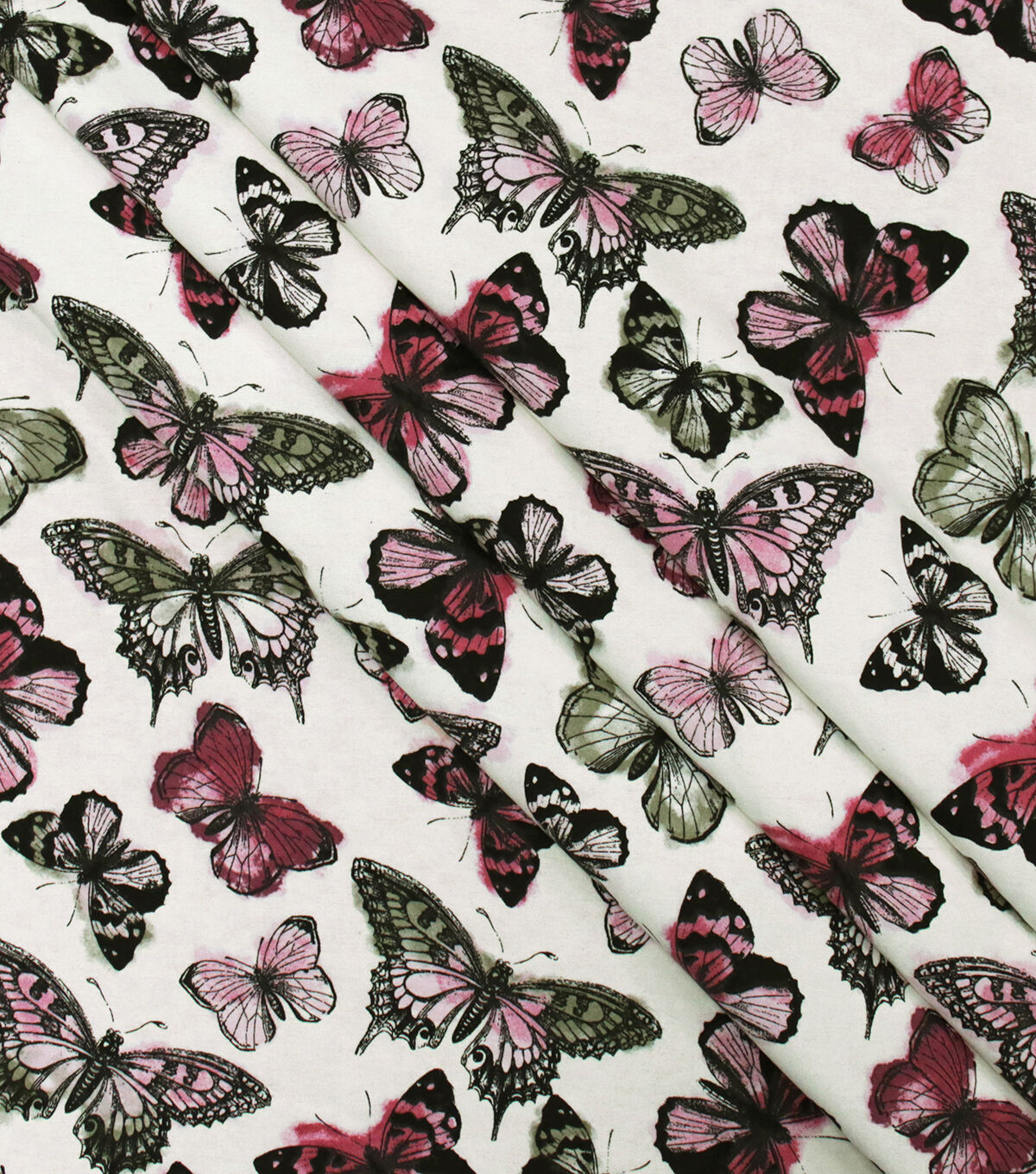 Pink Olive Butterflies Super Snuggle Flannel Fabric