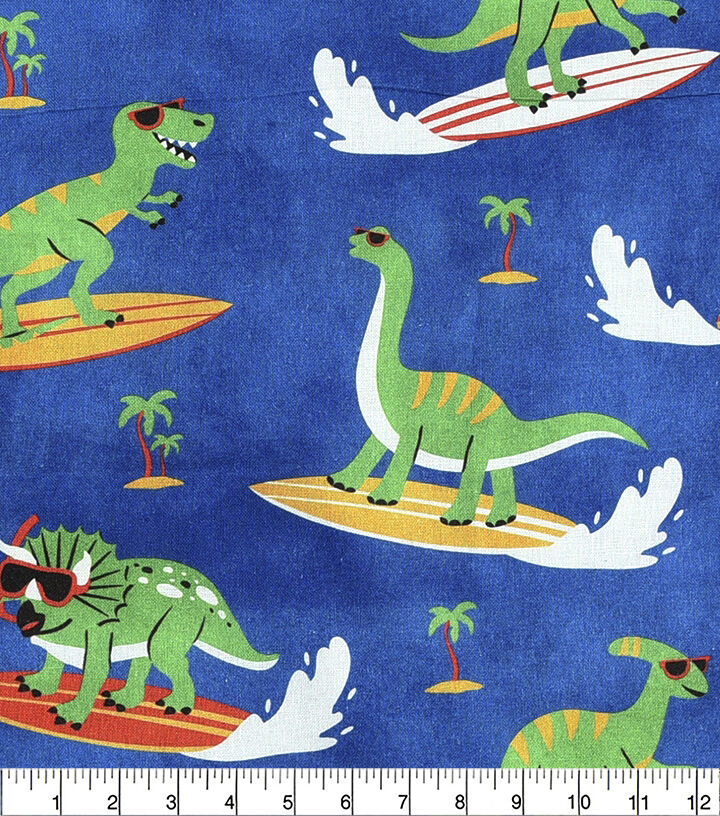 Surfin' Dinos Novelty Cotton Fabric