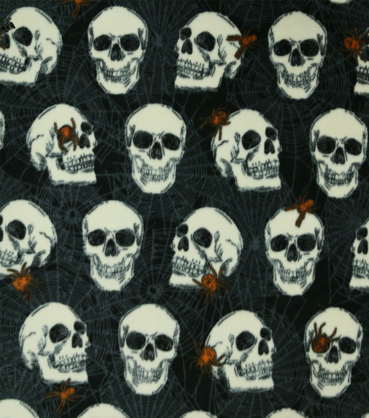 Skulls With Spiders on Black Anti Pill Fleece Fabric