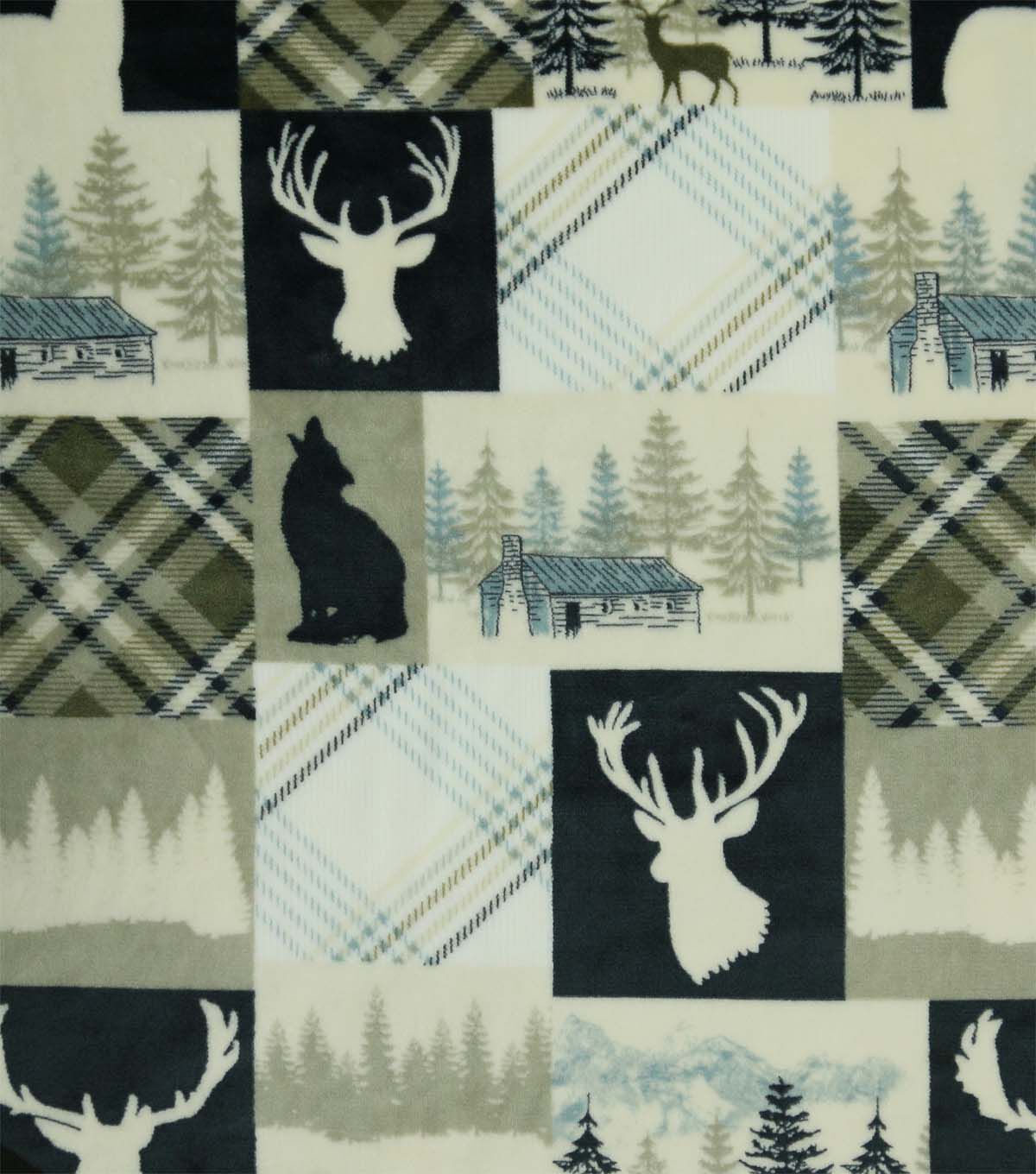 Dark Green Lodge Patchwork Sew Lush Fleece Fabric