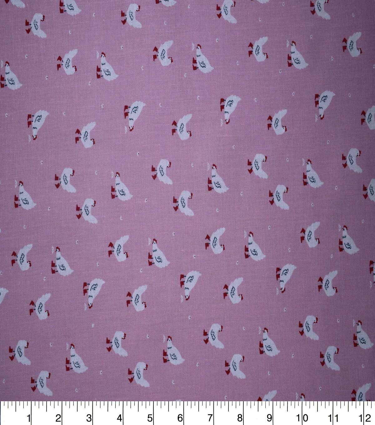 Barnyard Chickens on Pink Cotton Fabric by Quilter's Showcase