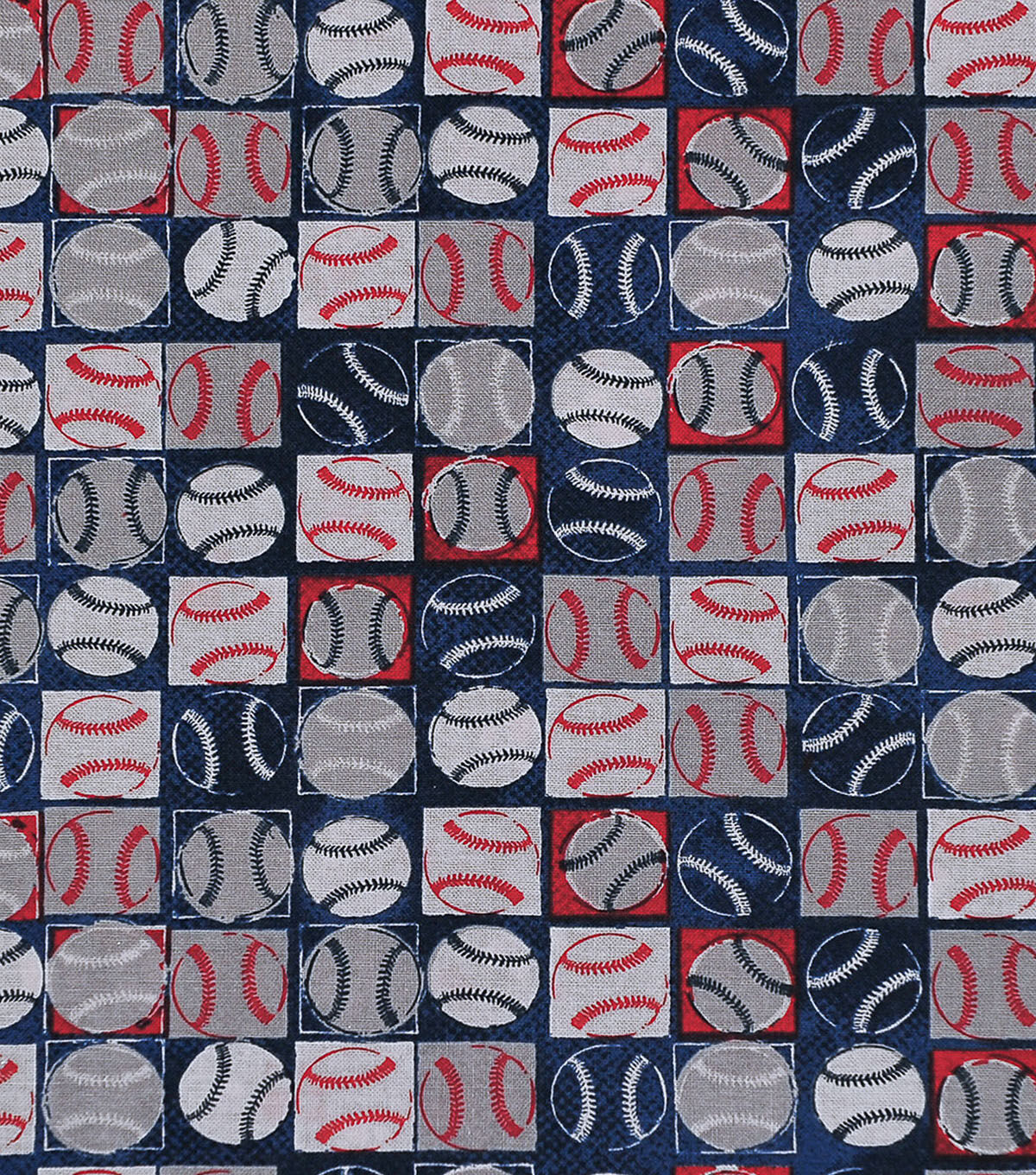 Novelty Cotton Fabric Baseball Patchwork Red White Blue