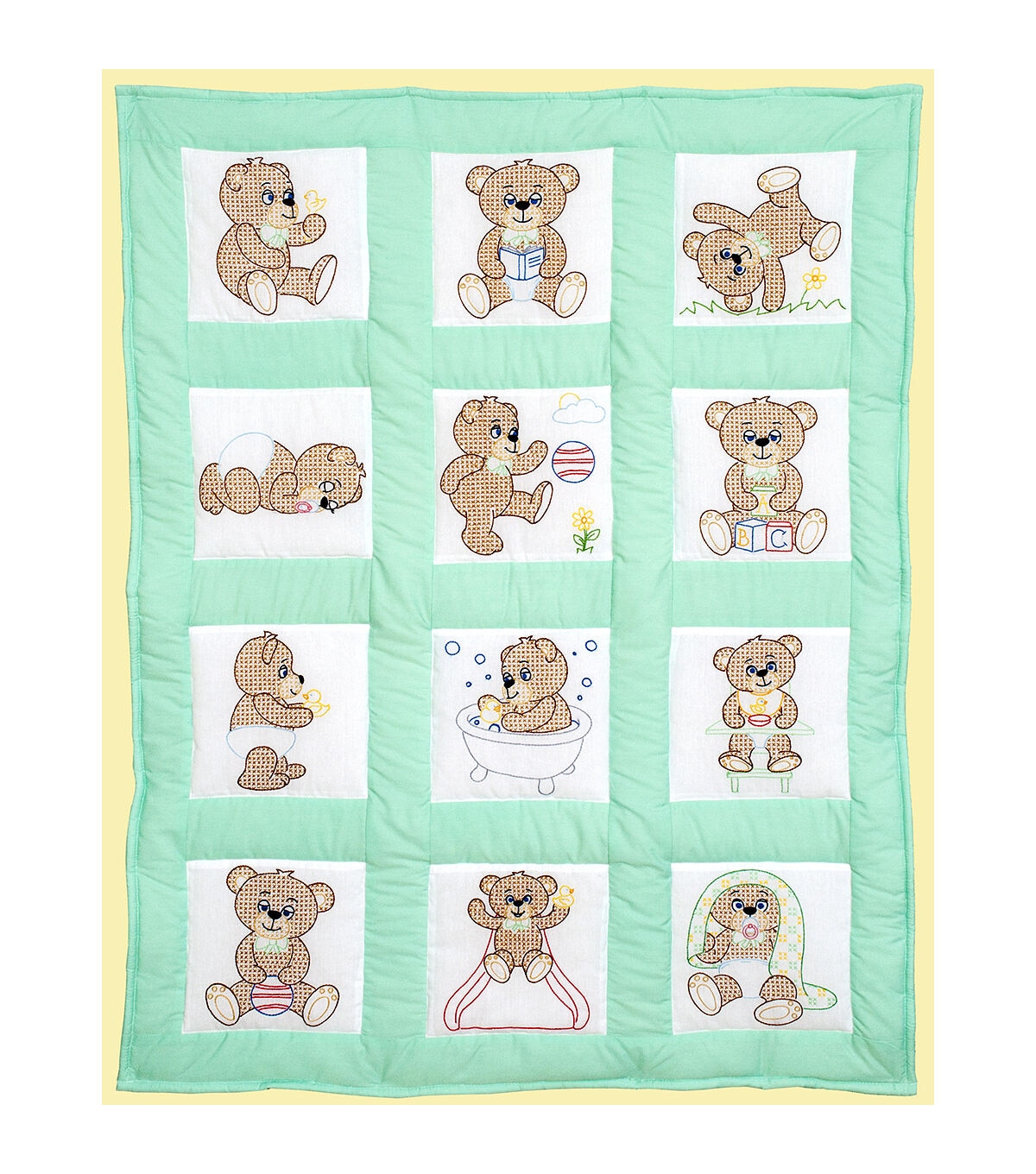 Jack Dempsey 9 Teddy Bears Stamped Quilt Blocks 12pk