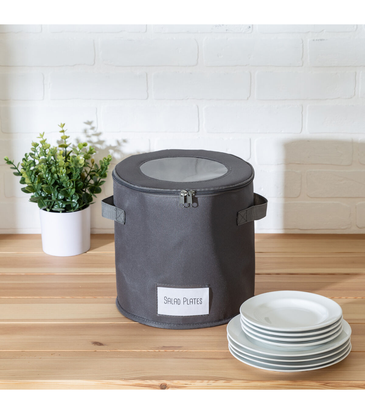 Honey Can Do 10 Gray Round Dinnerware Storage Box