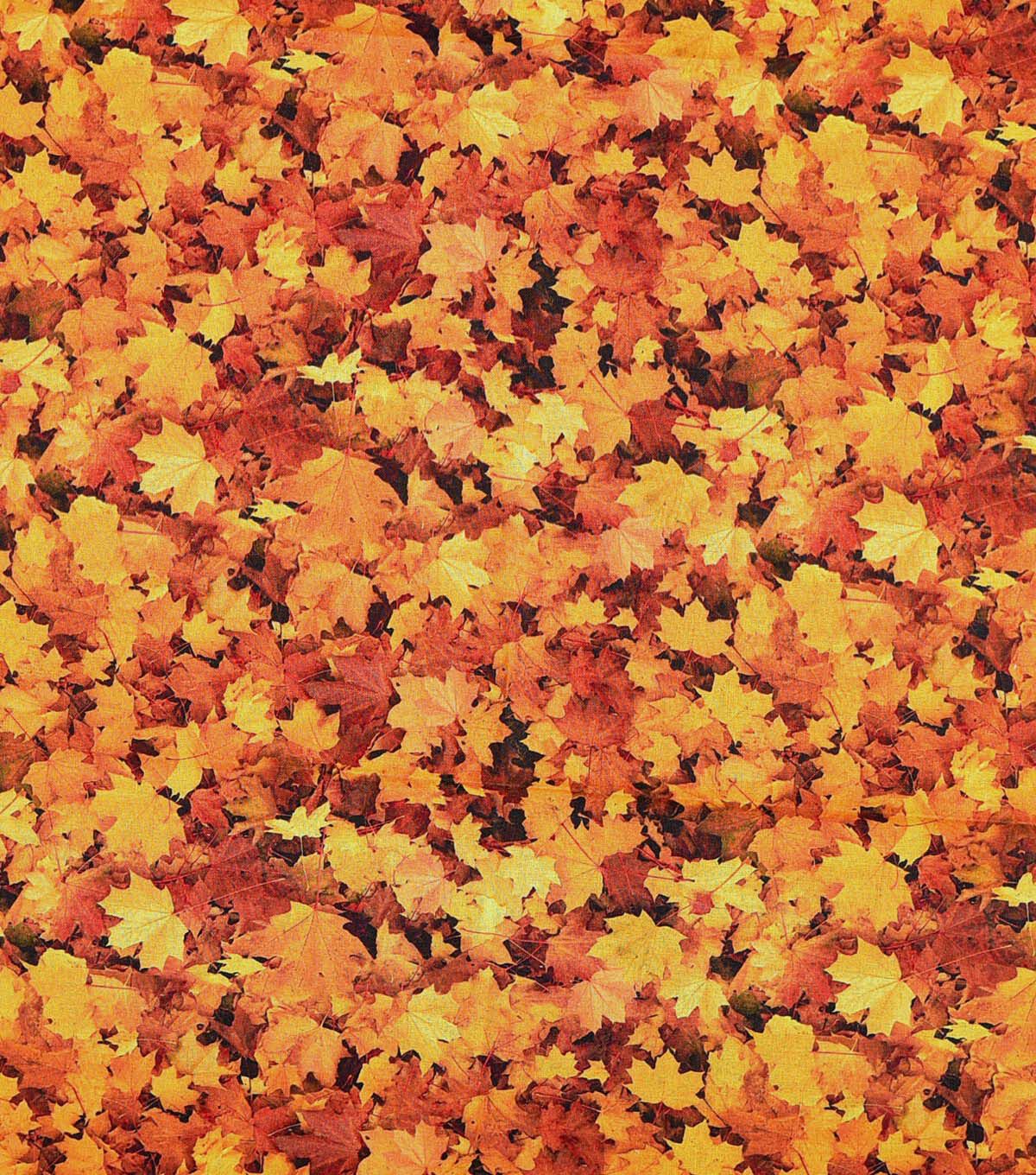 Fall Orange Realistic Leaves Cotton Fabric
