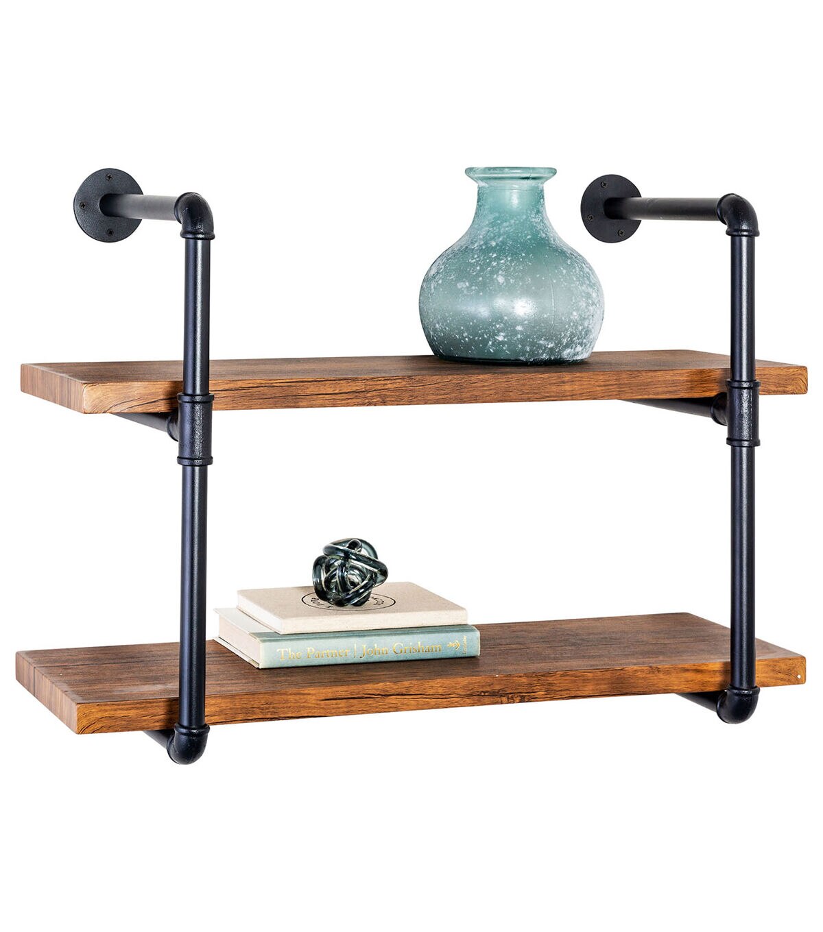 Honey Can Do 2 Tier Black Industrial Wall Shelf