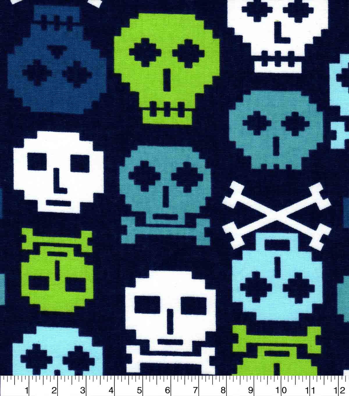 Blue Green Sugar Skulls Novelty Cotton Fabric