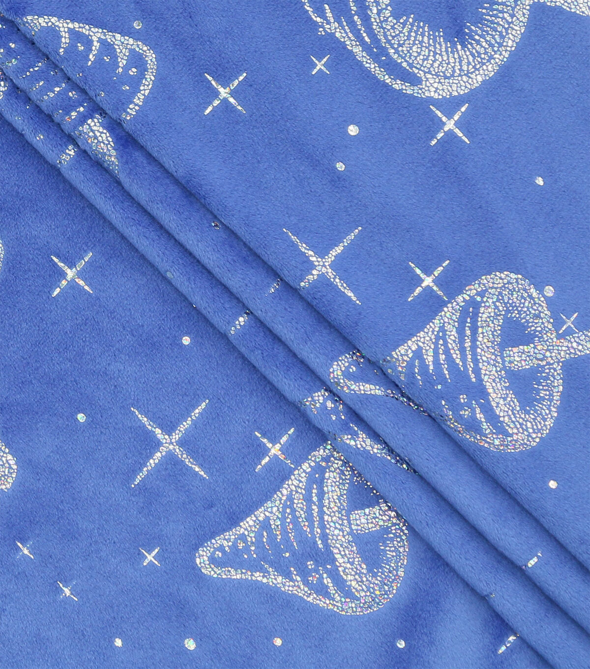 Foil Mushrooms on Blue Pure Plush Fleece Fabric