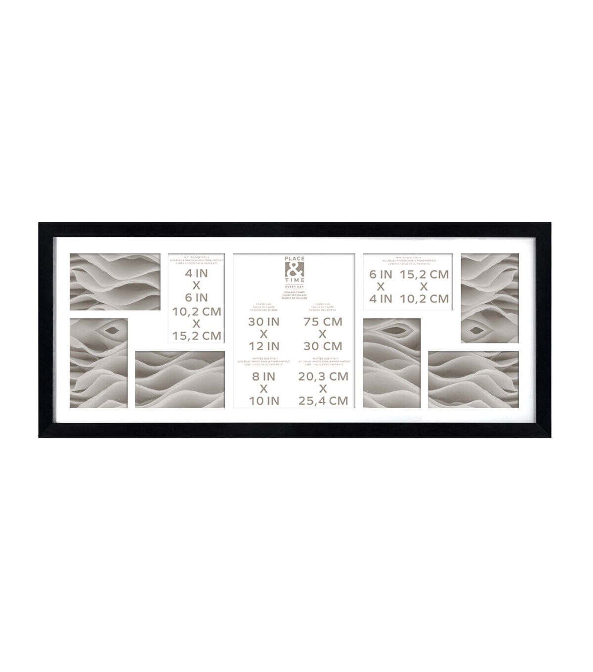 30 x 13 Matted Black 9 Photo Collage Frame by Place & Time