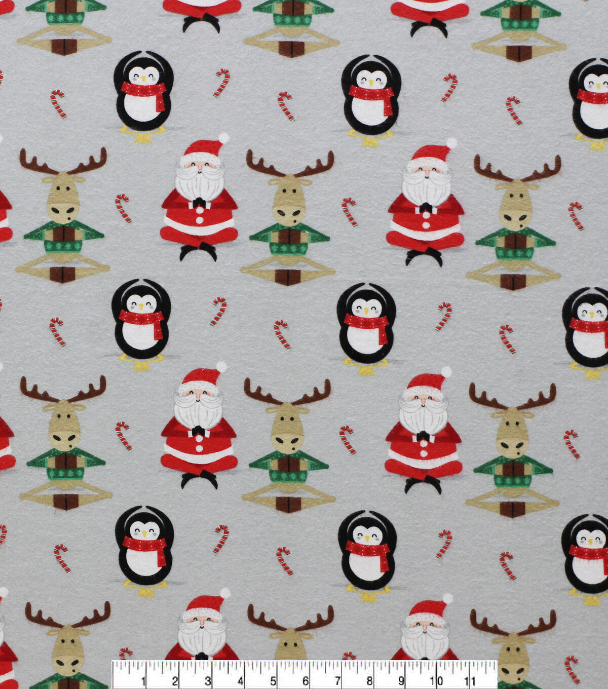 Santa Yoga on Gray Super Snuggle Christmas Flannel Fabric