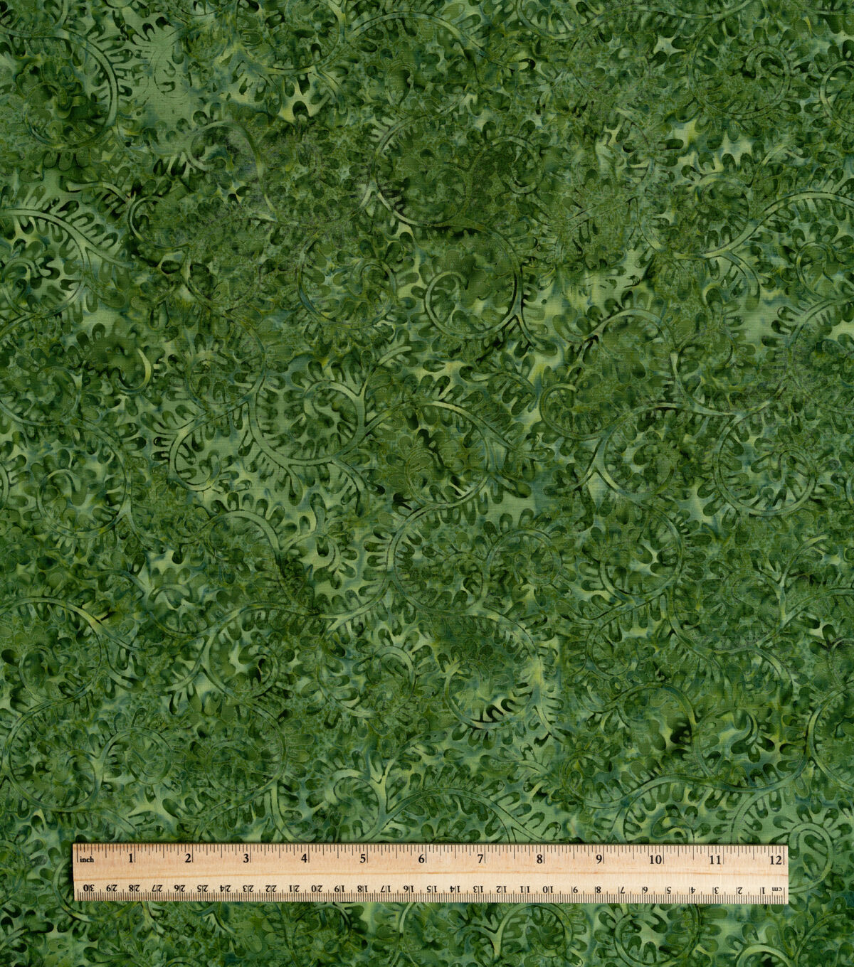 Olive Green Swirls Batik Cotton Fabric