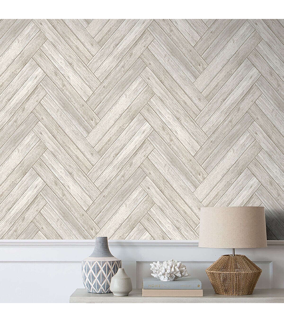Surface Style Herringbone Wood Whitewash Peel & Stick Wallpaper