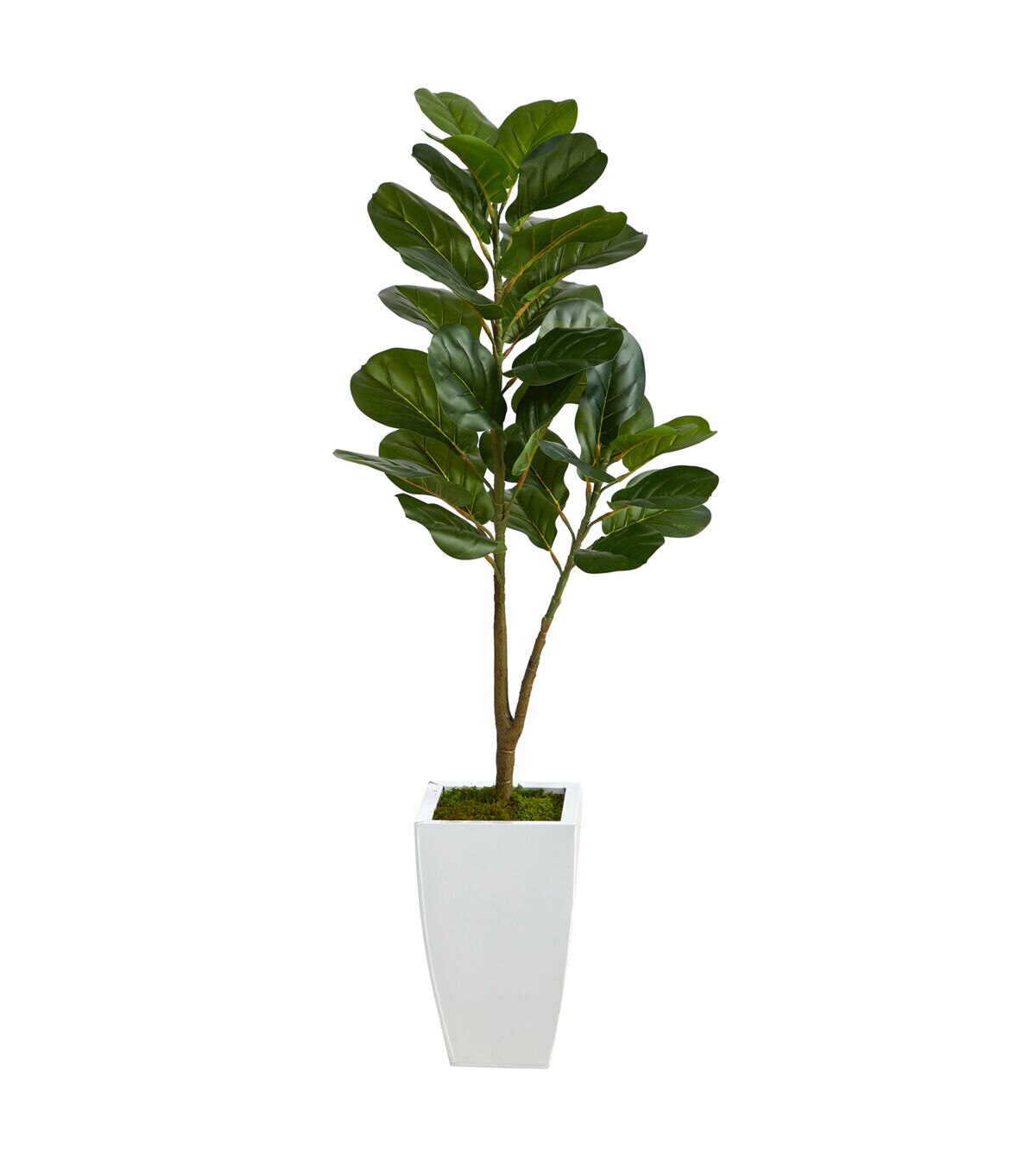 Nearly Natural 4' Fiddle Leaf Fig Artificial Tree in White Metal Planter