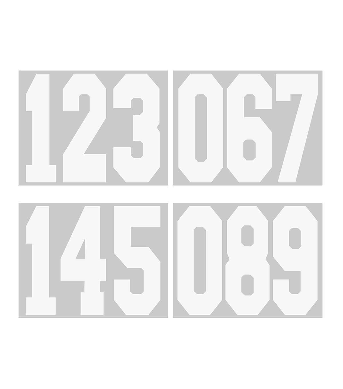 8 Athletic White Iron On Numbers 4 Sheets by hildie & jo