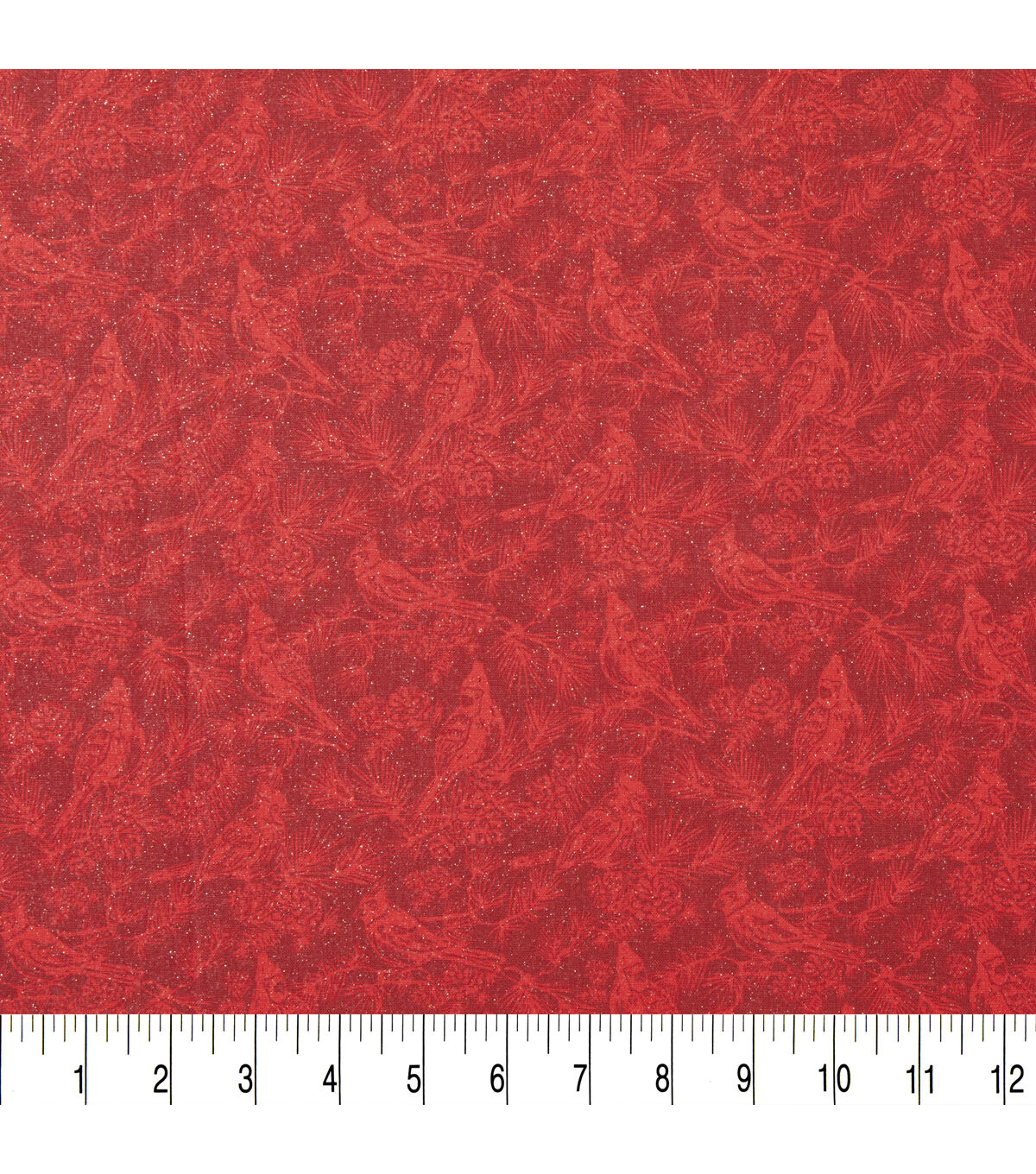 Red Cardinals Christmas Glitter Cotton Fabric