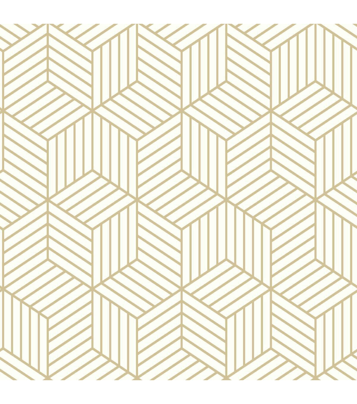RoomMates Wallpaper White & Gold Hexagon